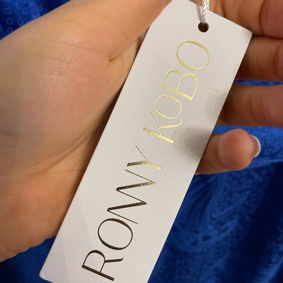 RONNY KOBO Bernice Satin Midi Dress in Dark Blue New with Tags! - Picture 8 of 8